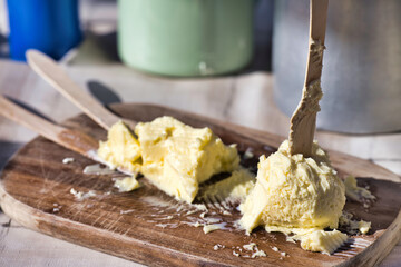 butter on a board cube, rustic, gourmet, cream, lunch, baked