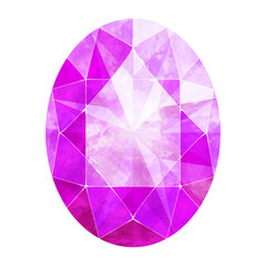 Naklejka na ściany i meble オーバルブリリアントカットの紫のジュエリー水彩イラスト画像