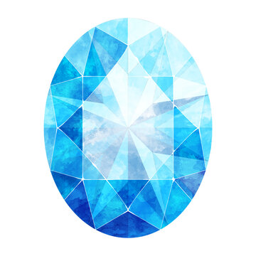 オーバルブリリアントカットの青いジュエリー水彩イラスト画像