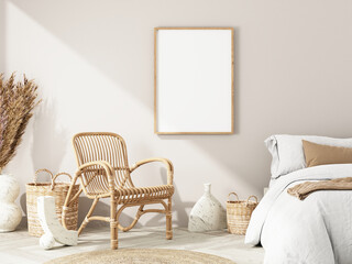 Frame and poster mockup in Boho style interior. 3d rendering, 3d illustration © Wisnu haricoyo
