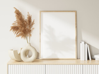 Frame and poster mockup in Boho style interior. 3d rendering, 3d illustration © Wisnu haricoyo
