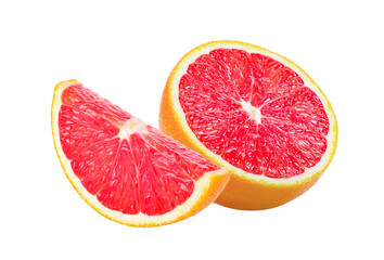 Fototapeta na wymiar Ripe slice of pink grapefruit citrus fruit isolated on transparent png
