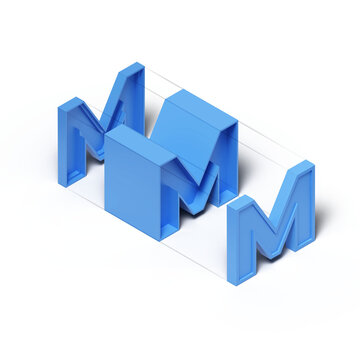 Isometric 3d rendering alphabet letter M isolated on transparent background