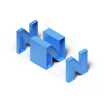 Isometric 3d rendering alphabet letter N isolated on transparent background
