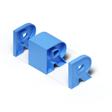 Isometric 3d rendering alphabet letter R isolated on transparent background