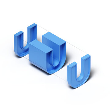 Isometric 3d rendering alphabet letter U isolated on transparent background