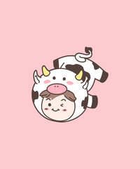 cute cow jumping cartoon vector icon illustration
