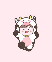 cute cow boy walking cartoon vector icon illustration