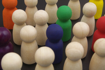 Many different people figures on black  background. Multicultural, uniqueness, individuality, and recruitment concept.