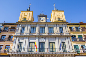 Front facade of the historic town hall building in Segovia, Spain