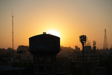 Sunset and the Water Tower in Jaipur