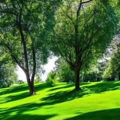 Fototapeta na wymiar Lawn, trees and sky landscape - generative ai