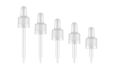 Set of Dropper Top Cap for Serum Bottles or Essential Oils, Isolated on White Background. Vector Illustration