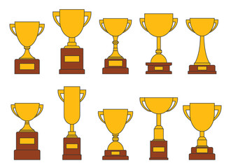 Award trophy goblet. Gold cup in flat design. Vector illustration