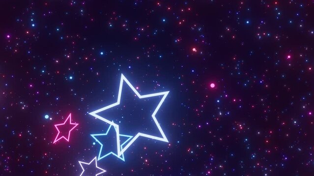 Magical Neon Glowing Star Shape Roller Coaster Lights Tunnel Sparkles - 4K Seamless VJ Loop Motion Background Animation