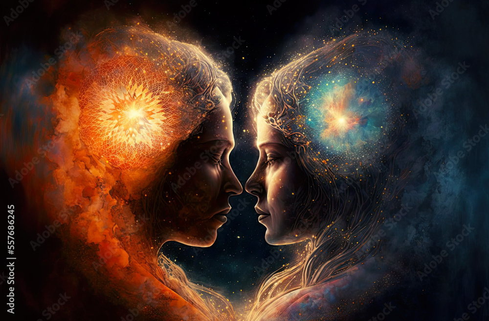 Wall mural twin flames, universal love, souls so connected in love, spirituality, love, metaphysical, esoteric,