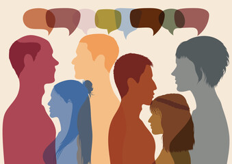 Bubbles of speech and communication. Social networks are a great way to communicate, share information and share ideas. Face-to-face communication between international people. Vector illustration
