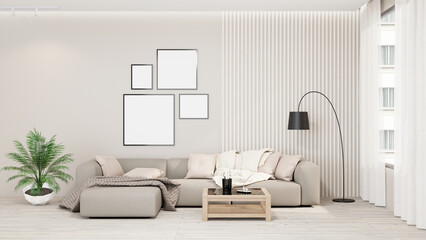 3D rendering Beige Livingroom, Interior Livingroom Condominium