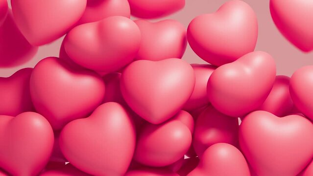 Falling hearts on pink background. Valentine day backdrop. 3d render