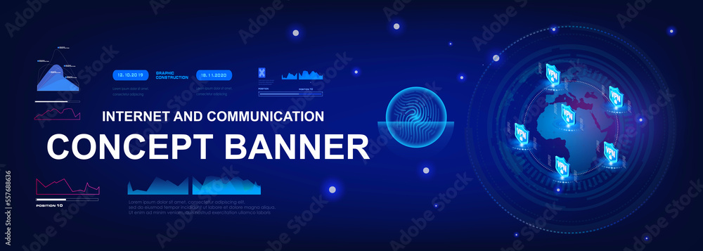 Poster futuristic it banner. cyberphone with next generation internet. unique internet network 3.0. world c