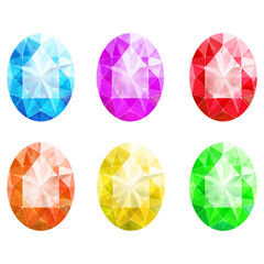 オーバルブリリアントカットのジュエリー水彩イラストセット素材