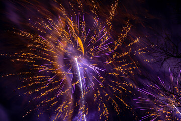 Stars of the fireworks are on a dark blue background