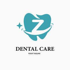 Initial Letter z with Tooth and Smile Icon for Dental Health Care and Dental Clinic, Dentistry Business Logo Idea Template