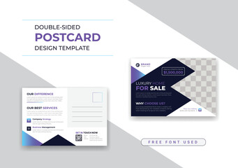 Real estate corporate business company postcard with geometric design.