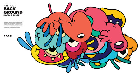 Vector colorful abstract fluid doodle background for banner 2023