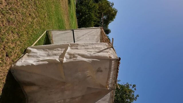 A white building of a public Sukkah, before the Sukkot holiday, in Ein Hamad Park in Jerusalem