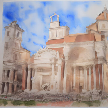 Historical sites Rome Italy watercolor on paper 