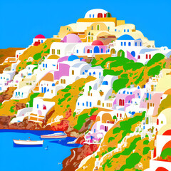 Obraz premium Natural environment Santorini Greece colorful illustration 