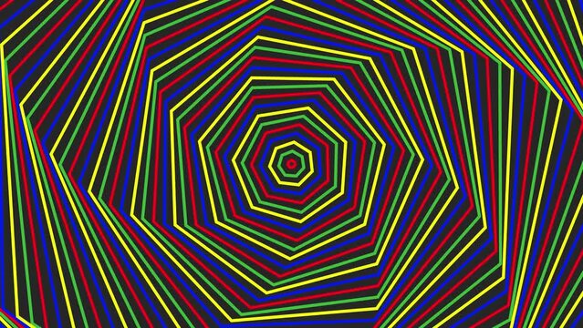 Spin heptagon star simple flat geometric on dark grey black background loop. Starry heptagonal spinning radio waves endless creative animation.