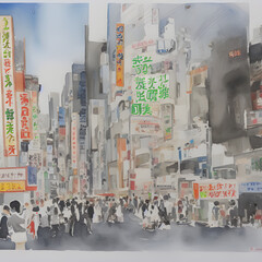 Cultural attractions Tokyo Japan watercolor on paper 