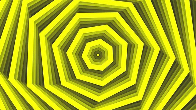 Yellow bold spin heptagon star simple flat geometric on dark grey black background loop. Starry heptagonal spinning radio waves endless creative animation. 