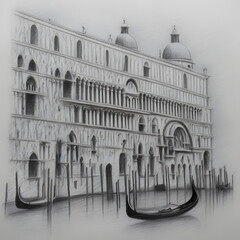 Historical sites Venice Italy pencil sketch 