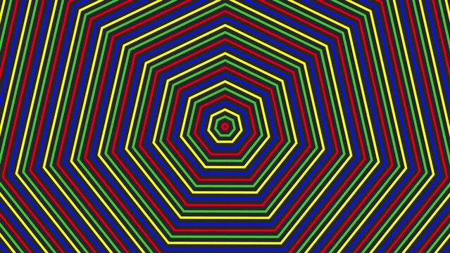 Color heptagon simple flat geometric on dark grey black background loop. Colored heptagonal radio waves endless creative animation. 