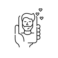 Blogger in social media receiving like reactions to his live translation. Pixel perfect, editable stroke line icon