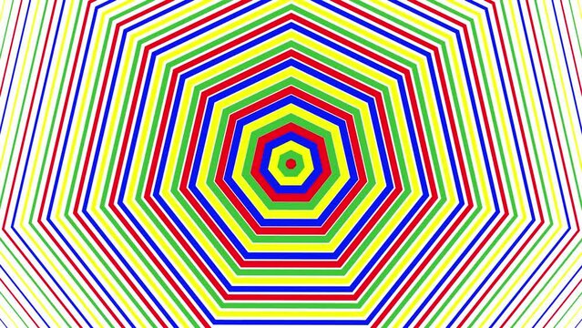 Bold color heptagon simple flat geometric on white background loop. Colored heptagonal radio waves endless creative animation. 