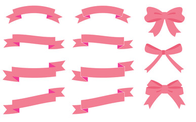 ピンクのかわいいリボンイラストセット