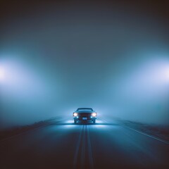 Obraz na płótnie Canvas A mysterious car waits on a lonely road. 