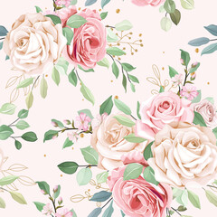 roses floral and leaves seamless pattern
