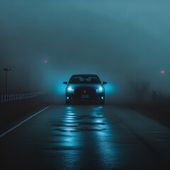 A mysterious car waits on a lonely road. 