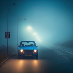 Obraz na płótnie Canvas A mysterious car waits on a lonely road. 