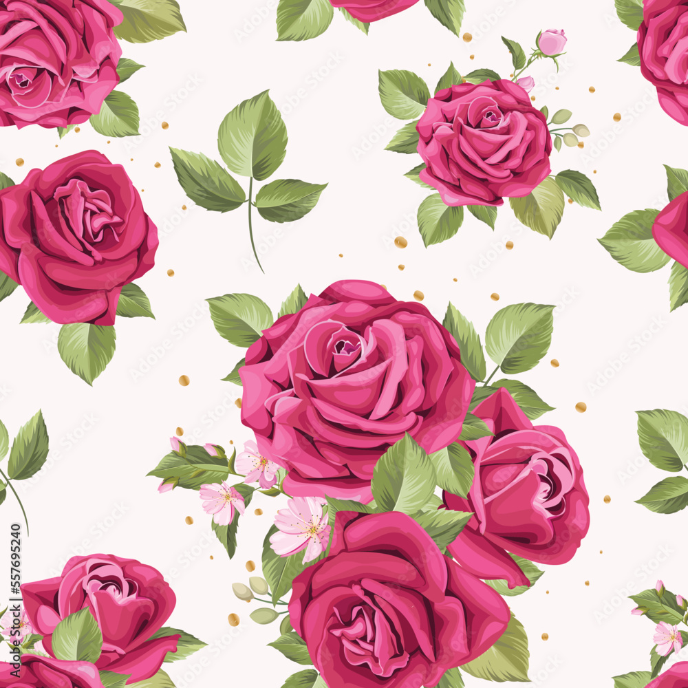 Canvas Prints roses floral and leaves seamless pattern