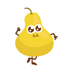Happy pear fruit cartoon Character on White Background