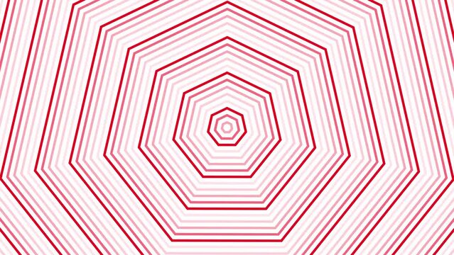 Red heptagon star simple flat geometric on white background loop. Starry heptagonal radio waves endless creative animation. Stars seamless motion graphic backdrop. Astra radar sonar rings design.