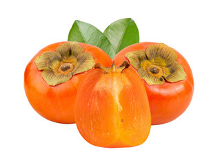 fresh ripe persimmons with leaf isolated on transparent png