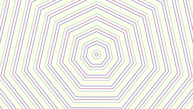 Slim color heptagon simple flat geometric on white background loop. Colored heptagonal radio waves endless creative animation. 