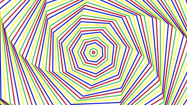 Color spin heptagon simple flat geometric on white background loop. Colored heptagonal spinning radio waves endless creative animation. 